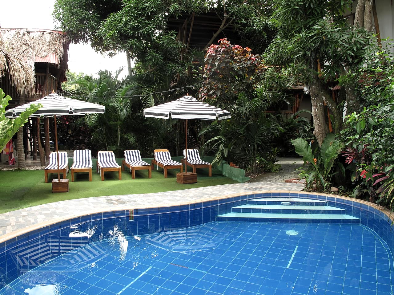 Piscina de Kanta Sana entre palmeras, de día